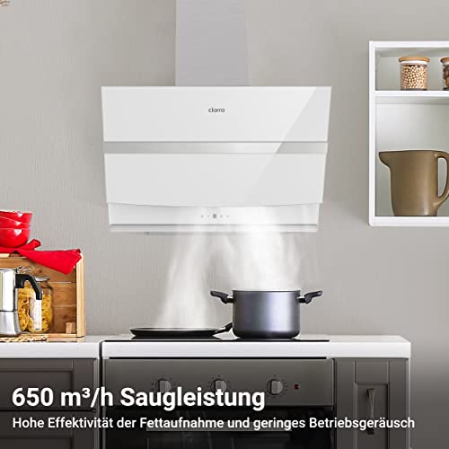 CIARRA CBCW6736N A++ Kopffreihaube 60cm 650m³/h Touch Control Kopffreie Schräghaube Dunstabzugshaube mit CBCF003 Aktivkohlefilter Abluft Umluft 4 Leistungsstufen Edelstahl Glas, Wandmontage, Weiß – Bild 3