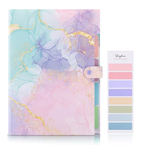 SKYDUE Organizador de documentos A4, carpeta de acordeón con 5 bolsillos, cierre de botón, color rosa mármol