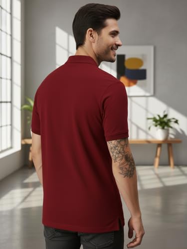 Image of Lux Cozi Men's Polo T-Shirt Regular Fit Half Sleeves with Pocket | Cotton Blend Polo Neck Collar T-Shirt for Men | Casual, Office Comfortable Breathable T-Shirt | Stylish Plain Tee