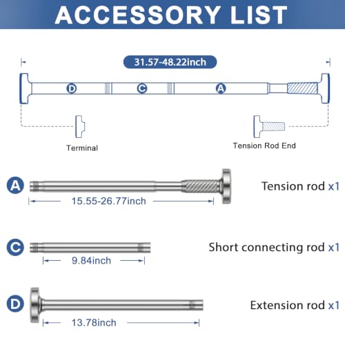 Image of Shower Curtain Rod 32-48Inch Silver Shower Rod Tension Rod Adjustable