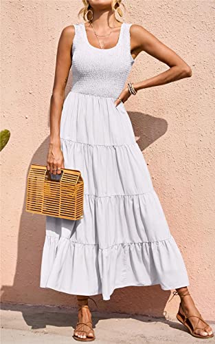 Image of PRETTYGARDEN Women's 2026 Casual Loose Plain Maxi Sundress Smocked Tank Dress Sleeveless Summer Beach Tiered Long Dresses