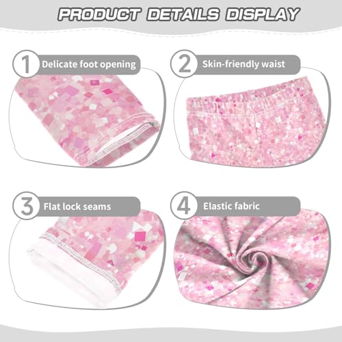 Rose Pink Glitter Kids Girl's Leggings Stretch High Waisted Athleisure Pants Running3