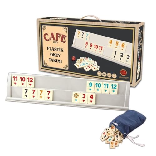 Generisch Star-Cafe Okey, Rummy, Romme, Okey Set, aus Kunststoff mit Melamin-Steinen (4 x Aufstellbretter, 104 x Spielsteine, 2 x Joker, 1 x Würfel)