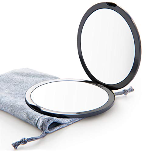 Magnifying Compact Mirror for Purses with 10X Magnification – Black Double Sided Travel