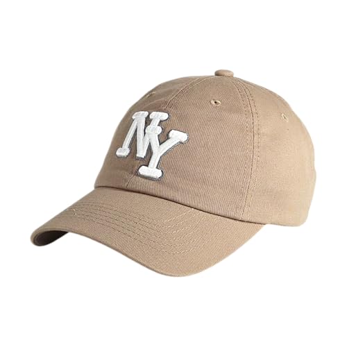 NY 3D Embroidered Cotton Dad Hat Classic New York Baseball Cap Adjustable Metal Buckle Strap Unstructured Low-Profile Style - Dad Hat Khaki