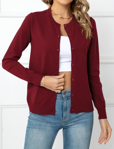 Women's Button Down Open Front Cardigan Sweaters Crew Neck Long Sleeve Outfits Fall Fashion 2025 Clothing4