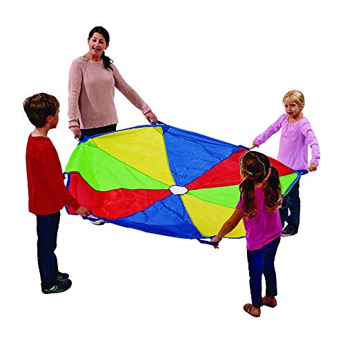 Excellerations Brawny Tough 8-Foot Rainbow Play Parachute for Kids with 8 Handles, Kids