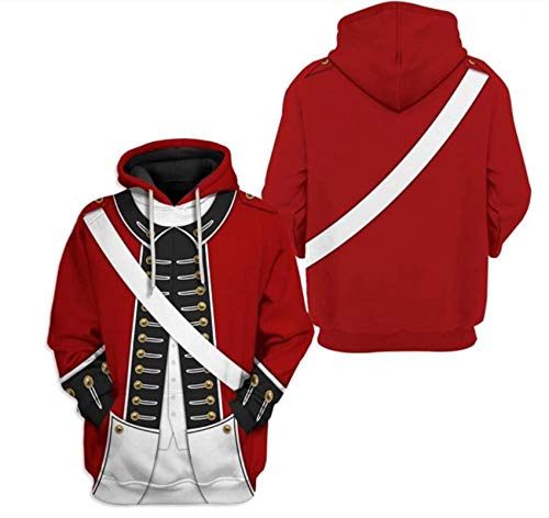 Image of Uyecos Historical Hoodie Revolutionary War Uniform Top | Historical Figure Print, Military Uniform Print, for Historical Reenactment, Halloween Cosplay