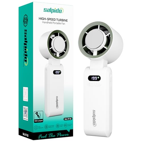 Image of SAL-TF-02 Mini Portable Fan,High-Speed TurbineHandheld Cooling Fan with Adjustable Angle,Large Battery Capacity,Cooling Modes, Stylish Design with Lanyard, Lightweight and TravelFriendly, White