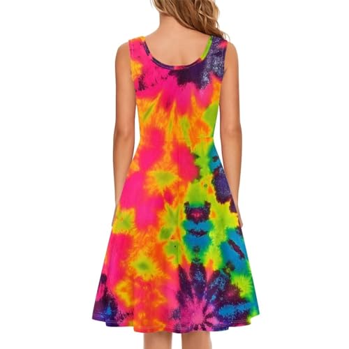 Image of TOADDITDO Women's Sleeveless O Neck Beach A-Line Party Coctail Tank Dresses Flared Sundress