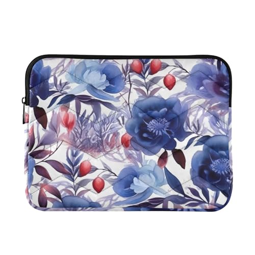 Funda para portátil 13-14 pulgadas con flores azul púrpura