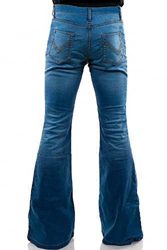 Image of Men's Relaxed Vintage 60s 70s Bell Bottom Stretch Fit Classic Comfort Flared Flares Retro Leg Disco Denim Jeans Pants