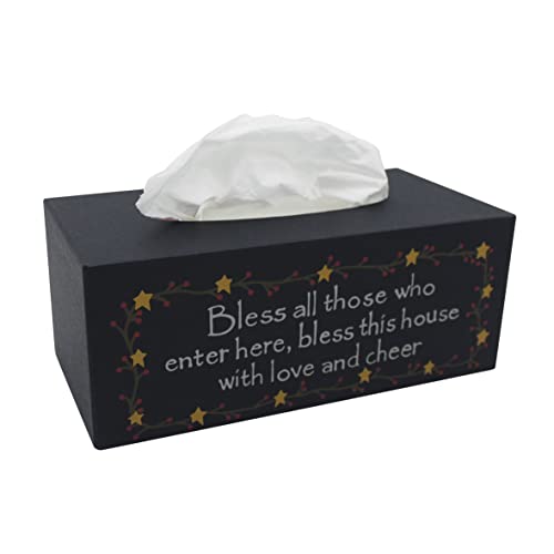 CVHOMEDECO Primitives Rectangular Tissue Box Cover Rustic Bless Cardboard Tissue Box Holder for HomeBath Decor 10 x 5 x 4 Inch