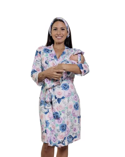 Image of MOMMY O CLOCK Maternity Robe and Baby Swaddle Blanket, Milk Silk Matching Delivery Robe and Swaddling Wrap for Mom and Baby
