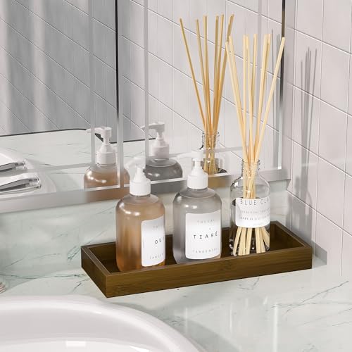 Image of ZHWS Bathroom Vanity Tray for Toilet Tank, Perfume, Jewelry, Candle, Makeup, Decorative Tray, Kitchen Tray Counter Organizer for Soap Dispenser, Coffee Table Brown 11.3 inchL x 4.4 inchW x 1.14 inchH