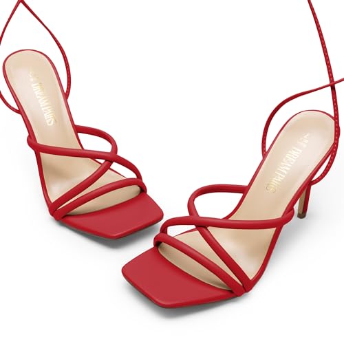 Image of DREAM PAIRS Heels for Women Strappy High Stiletto Lace Up Heeled Sandals Square Open Toe Heels for Prom Party Dating