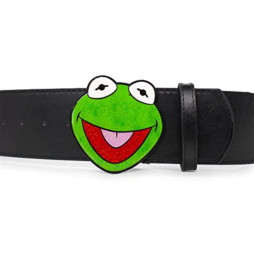 Disney The Muppets Belt, Kermit the Frog Glitter Enamel Cast Buckle Black, Vegan Leather Belt2
