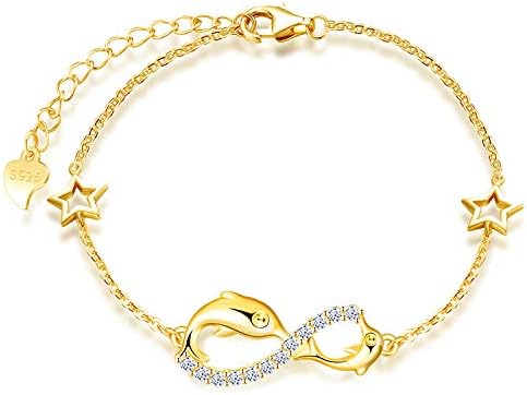MicLee Woman's girl's Bracelet, 925 Sterling Silver bracelet, Dolphin and infinity symbol bracelet, with mini hollow star