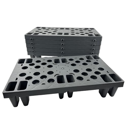 6 Pcs Grey Heavy Duty Plastic Pallets, 19.7x11.8x3.9 Inches, Interlocking Nestable HDPE Grid Platform, Moisture-Proof & Breathable for Indoor/Outdoor Storage, Garage, Warehouse