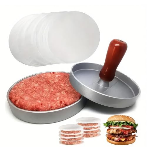 El Mejor Listado de Prensas de planchado favoritos de las personas. 42 JeeLeeko Prensa para Hamburguesas con Mango de Madera de Rosa, Molde para Hamburguesa Antiadherente con 100 Papeles Aceitosos, Plancha para Hamburguesas Reutilizable para Cocina...
