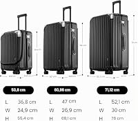 LEVEL8 Koffer Trolleys 3er Kofferset, Leicht ABS+ PC Handgepäck Hartschalen Rollkoffer Reisekoffer Erweiterbar, TSA, 4 Rollen, 55 cm/68 cm/78 cm, 36-42L/65L/104L (Schwarz, 20/24/28) – Ansicht 5