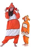 DELEY Unisex Kids Clownfish Onesie Pajamas, Flannel Animal One Piece Costume Sleepwear Halloween Cosplay Homewear Orange White
