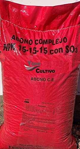 Complejo Triple 15-15-15 CON SO3 25 Kg. Abono versatil Que Lleva un perfecto Equilibrio Entre nitrógeno, fósforo y potasio. Válido para Toda Clase de Cultivos.