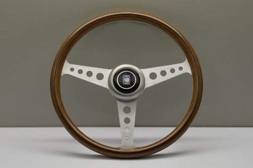 NardiSteering Wheel - Classic - 360 mm (14.17 inches) - Mahogany Wood - Flat Satin Spokes with Holes - Anni 60 Horn Button - Part # 5061.36.6300