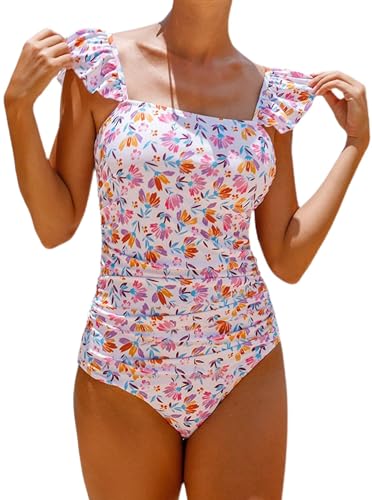 Hilinker Womens Ruffle One Piece Swimsuits Ruched Tummy Control Bathing