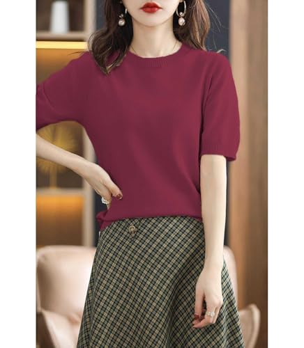 Womens Short Sleeve Sweaters Tops Crew Neck Cotton Pullover Shirt Lightweight Knit Blouse2