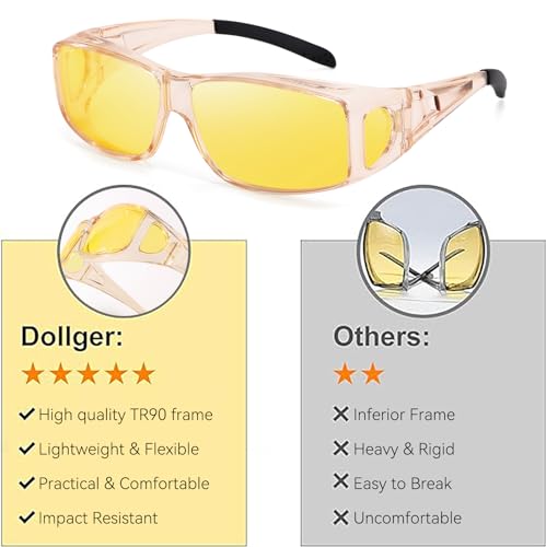 Image of Dollger Night Vision Glasses for Women Men,Fit Over Prescription Glasses with Anti Glare Yellow Lens
