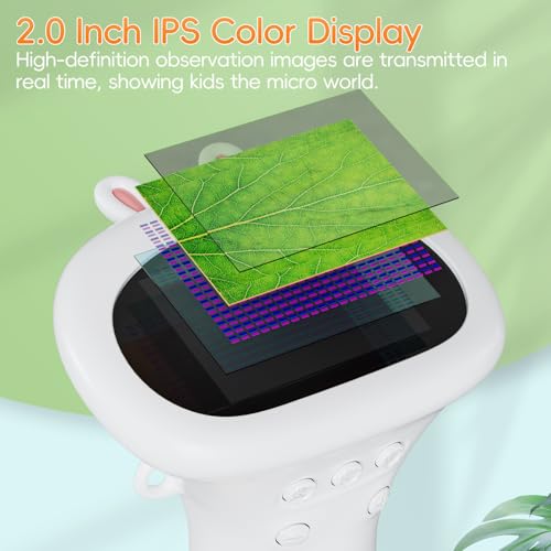 Digitales Mikroskop für Kinder, SGAINUL 1000x Zoom Mini-Mikroskopkamera für Kinder mit 2.0 Zoll Bildschirm Kindermikroskop Geburtstagsgeschenke im Alter von 6 7 8 9 10 11 12 Jahre (Weiß)