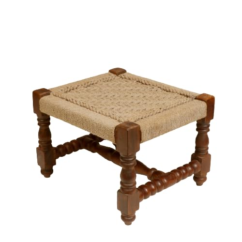 WOOD IS GOOD Wooden Handmade Woven Stool Small Square & Jute Stool || Charpai Khat Manjhi Wood Stool Small Decorative Chowki Handicrafts Gift Item Home & Living Room Decoration- 36Cm x 26 Cm Brown-image-21