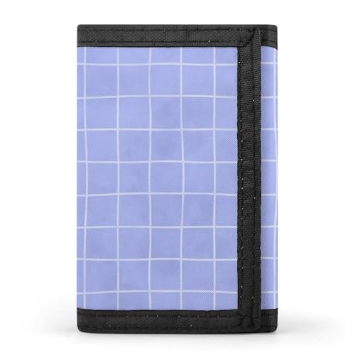 Light Blue Hand Drawn Grid Print Wallet for Men, 8 Credit Card Holder Slim Minimalist Front Pocket Small Mens Bifold Wallets