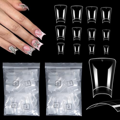 SIUSIO 1200 Pcs Medium Length Duck Nail Tips 12 Sizes Bag Pack Clear Duck Nails Half Cover Wide Nail Tips French False Nail Tips for Acrylic Nails Extension Tips