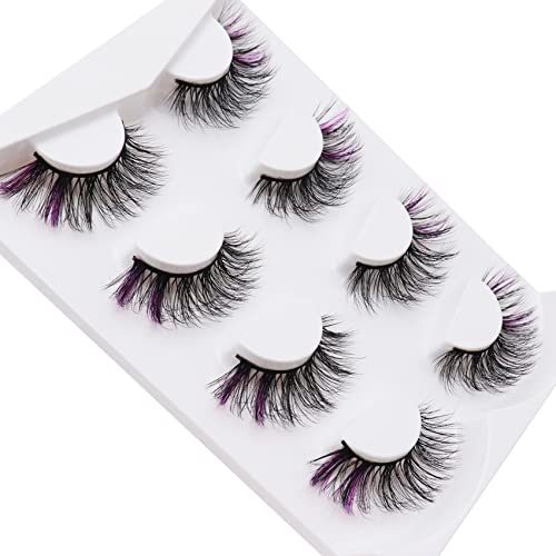 Losha Lashes With Purple Colored Lashes Fluffy False Eyelashes Dramatic Look 4 Pairs Faux Mink Lashes Pack (Tm-Purple) #TOP1