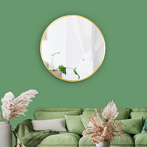 Edgewood 19.7 Inches Round Wall Mirror No Lead & Copper Silver Glass Gold Circle Aluminium Metal Frame For Bathroom, Wall Decor, Washroom, Vanity, Bedroom, Entryway, Living Room #TOP1
