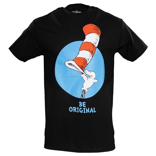 Dr Seuss The Cat in The Hat Be Original Tip Hat Adult Short Sleeves Black T-Shirt Tee