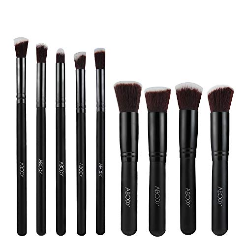 Abody 9PCs Makeup Brushes, Premium Cosmetic Brushes Set, Foundation Brush Blending Face Powder Blush Concealers Eye Shadows Professional Make Up Brushes Kit (Black)