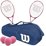 Wilson Tempest Pro Lite Tennis Racquet Doubles Bundle with (1) Advantage 2.5 Tennis Bag (Navy) and (3) Pink Tennis Balls