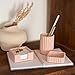 KIBAGA Modern Aesthetic Desk Accessories Set of 3 - Stylish Pink Concrete Organizers for Pens & Office Supplies - A Cute and Functional Addition to Your Workspace Decor