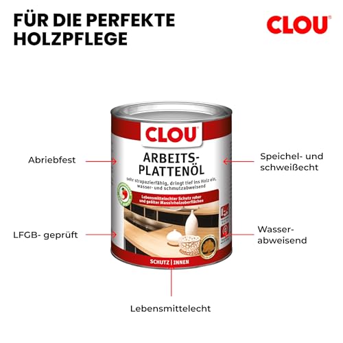 Clou Arbeitsplatten-Öl für rohes und geöltes Holz, wasserabweisende und abriebfeste Öl-Wachs-Kombination, 750ml