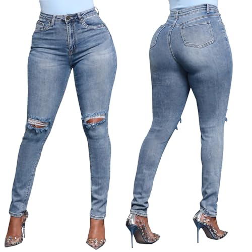 Skinny Jeans for Women Elastic High Waist Stretchy Classic Drawstring Slimming Jeggings Ripped Denim Trousers Pants4