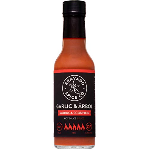 Garlic and Arbol Moruga Scorpion Hot Sauce By Bravado Spice Gluten Free, Vegan, Low Carb, Paleo Hot Sauce All Natural 5 oz Hot Sauce Bottle Award Winning Gourmet Hot Sauce