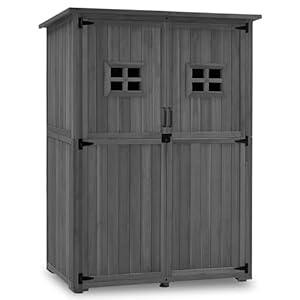 M MCombo Gartenschrank Holz, Gartenhaus Klein Wetterfest, Outdoor Gerätehaus Geräteschuppen, für Außenbereich Balkon Terrasse, 59×127×168 cm, 0912-F (Grau)