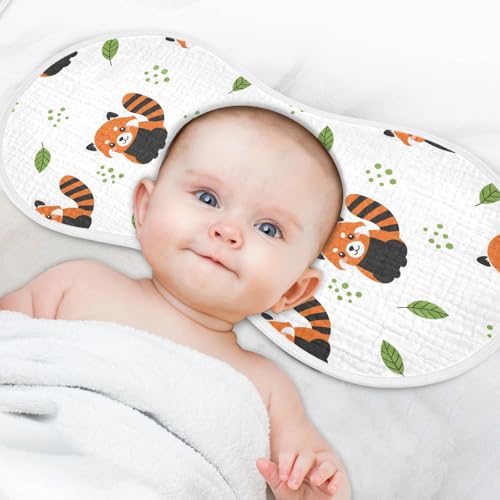 J JOYSAY Red Panda Leaf White Baby Burp Cloths for Boys Girls Large 22''x11'' Cotton 4 Layer Boys & Girls Rags for Infant Drool one sizex24