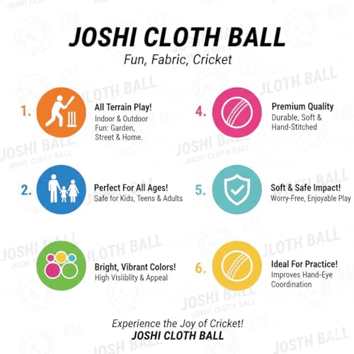 Image of Joshi Cloth Cricket Ball | Woolen Soft Ball for Gully /Street Cricket & Practice | Durable, Lightweight, All-Weather, High-Visibility Colors | Single Piece (Classic)