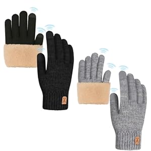 Vinuwu 2 Paar Winterhandschuhe Damen Herren, Touchscreen Handschuhe, Warm Fleece Thermo Strickhandschuhe für Outdoor Sport, Laufen, Radfahren, Alltag & Geschenk