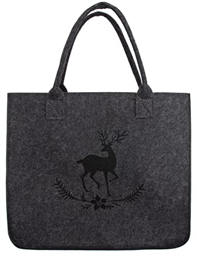 Brandsseller Filztasche mit Hirsch Prägung ca. 38 x 19 x 32 cm Einkaufstasche Shoppingbag Freizeittasche Anthrazit