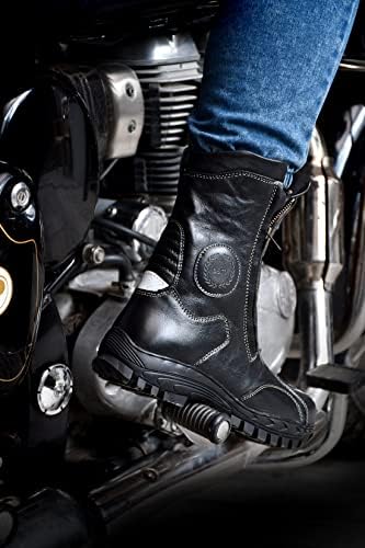 Image of ASM Biker Waterproof Boots with Steel Toe : High Ankle Leather Waterproof Boots for Men with Memory Foam Footpad & High Performance Rubber Sole. Sizes 5 to 12 Available. Article : 706Black